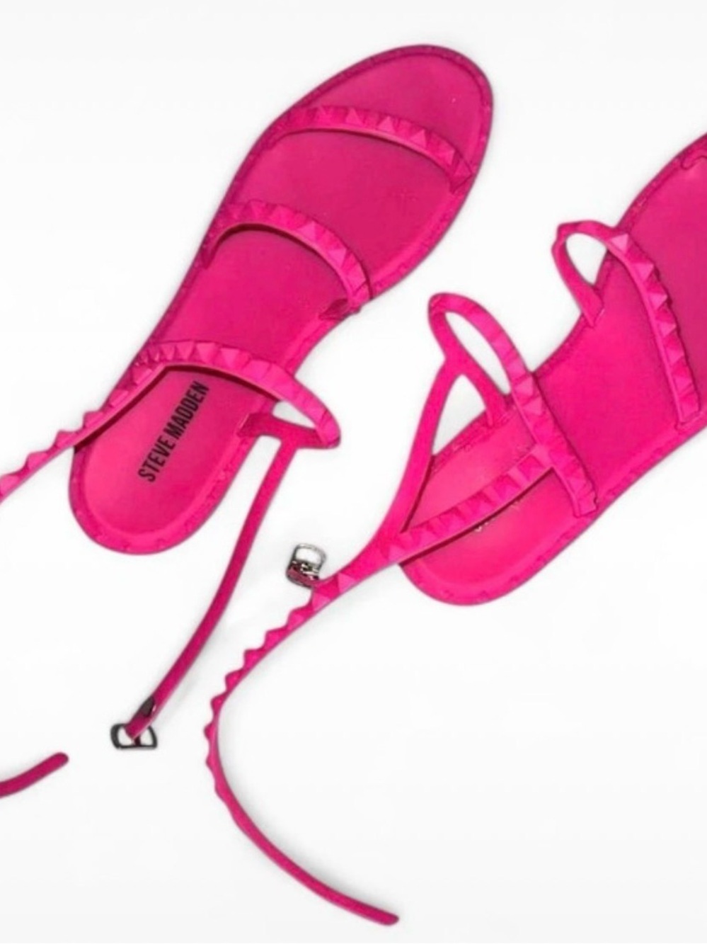 Steve Madden Hot Pink Pyramid-Stud Ankle Strap Sandals